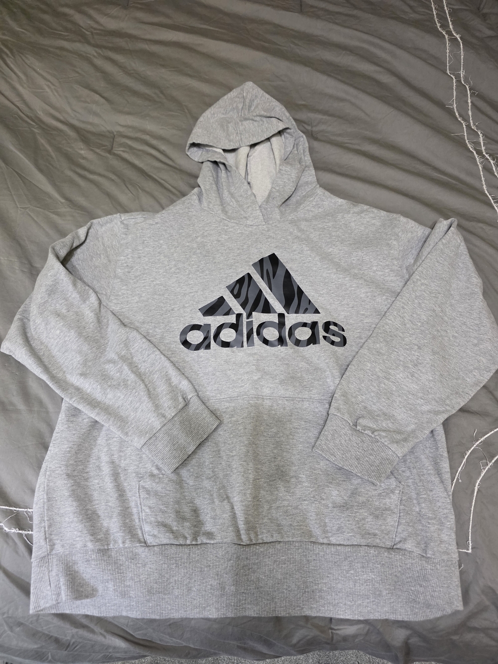 adidas Light Gray Pullover Hoodie with Black Logo